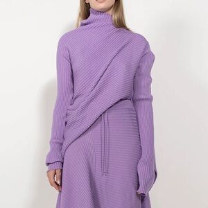 Marques Almeida Lilac Merino Draped Ribbed Knit Sweater